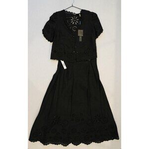 Elie Tahari Womens Two Piece Skirt Set, Top-S/Skirt-8 Black Eyelet Set-Outfit